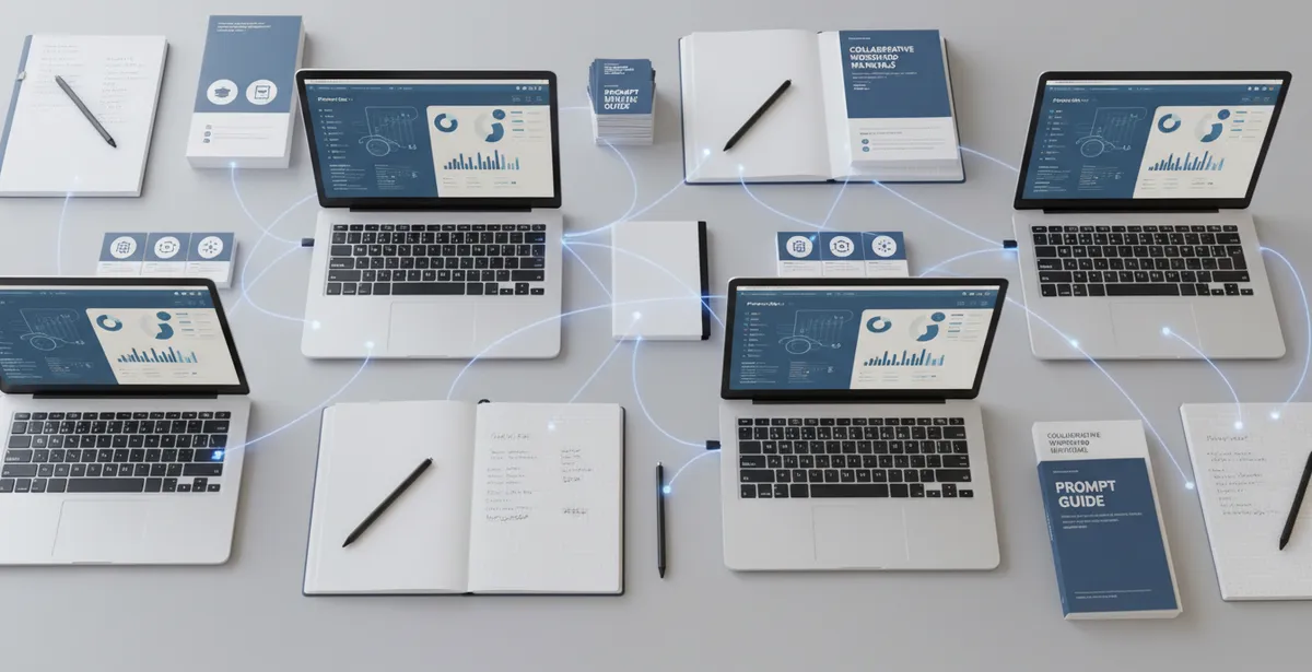 Charity AI training workshop with materials, laptops and hands-on exercises for nonprofit staff