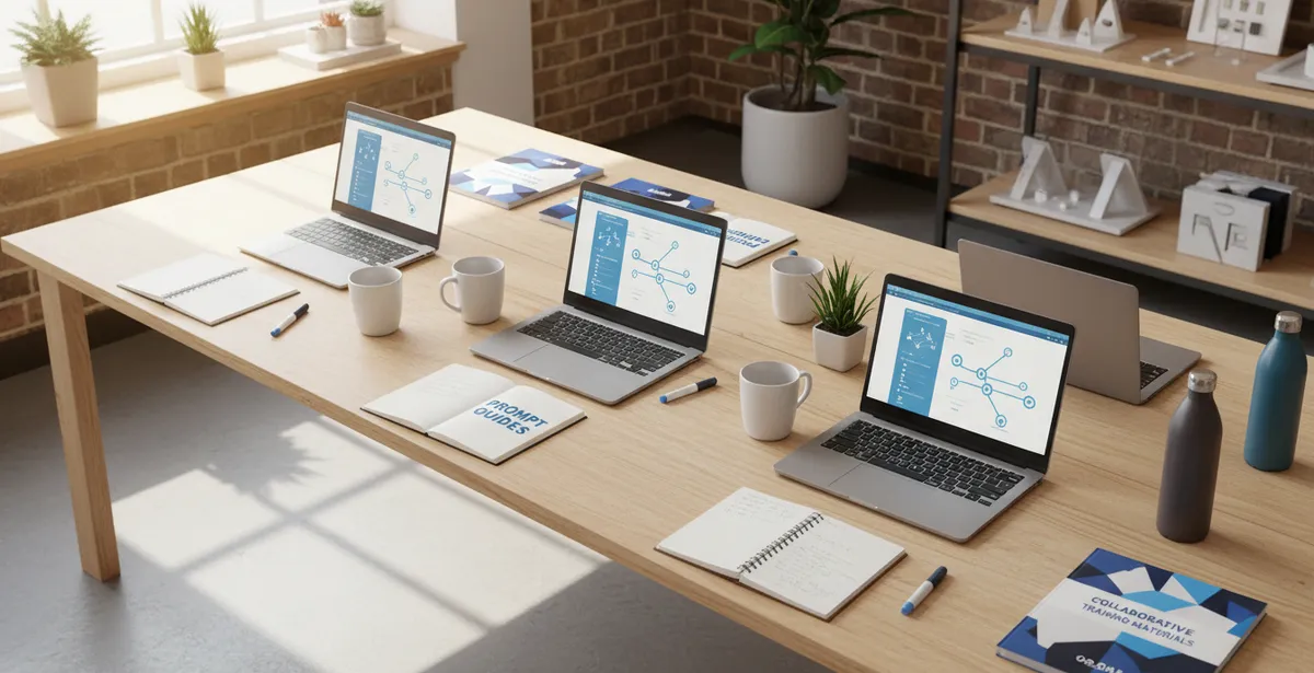 Retail team AI training workspace with inventory dashboards and product listing tools