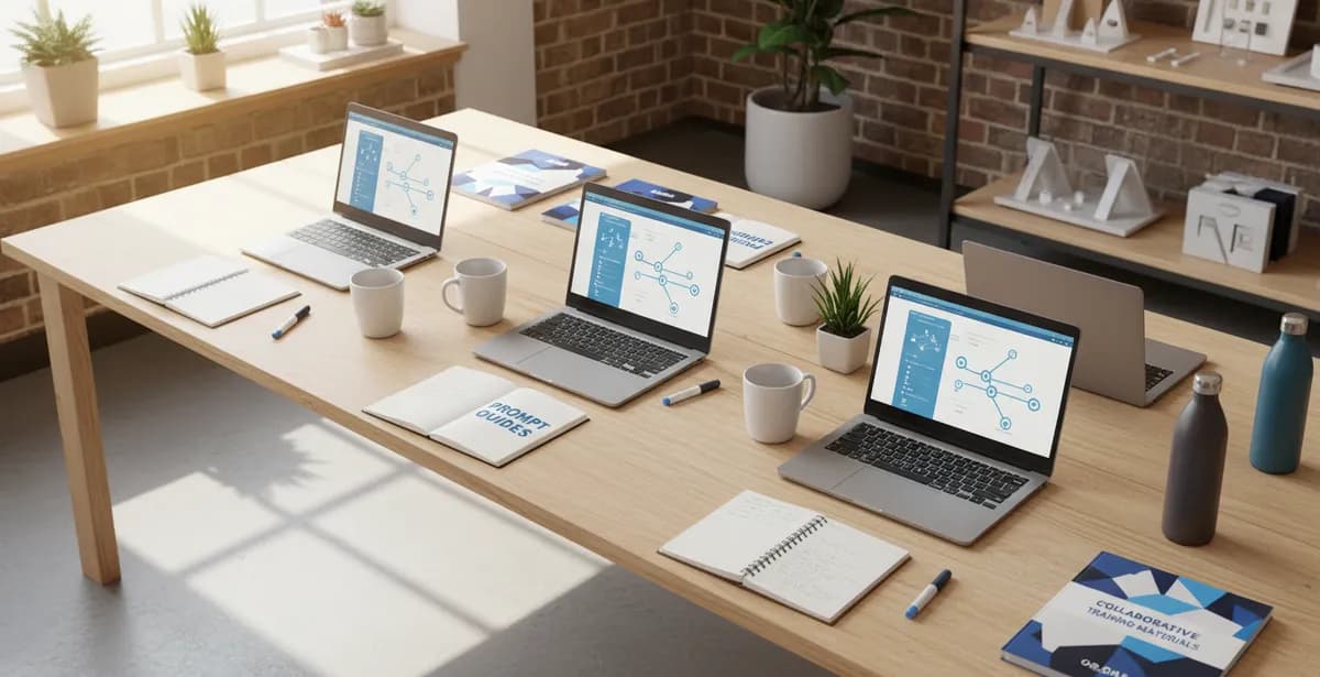 Retail team AI training workspace with inventory dashboards and product listing tools