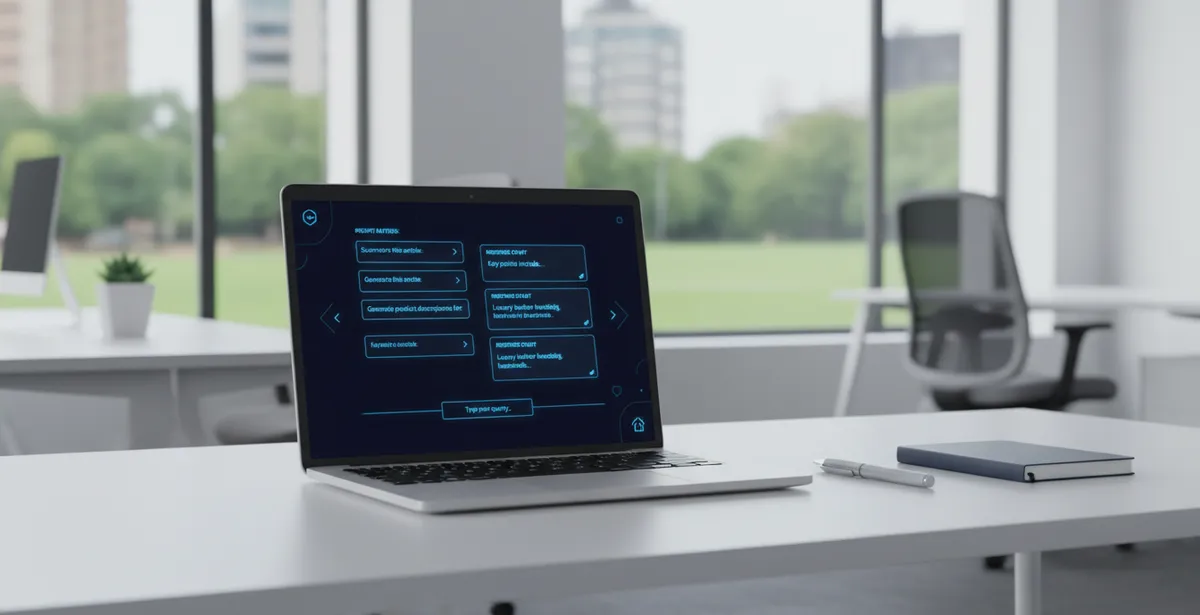 ChatGPT training workshop interface showing structured prompt patterns on a laptop screen