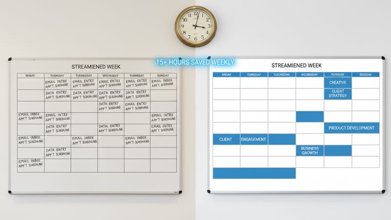 Before-and-after comparison of a small business schedule with AI automation saving time