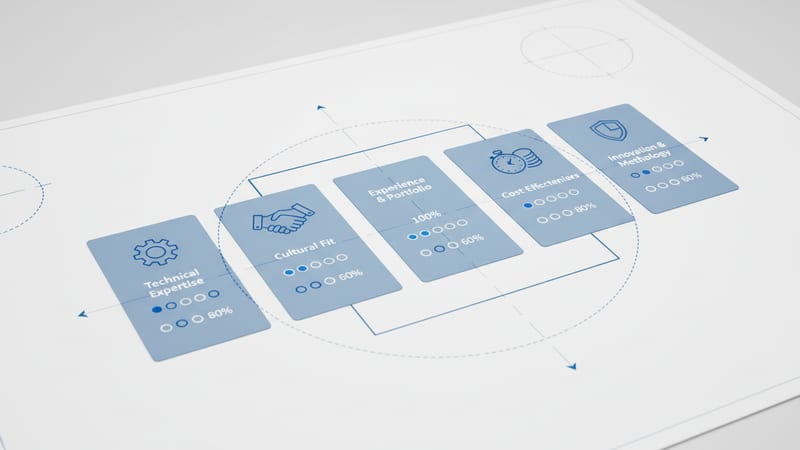 Evaluation matrix with five weighted criteria for assessing AI consultants for UK businesses