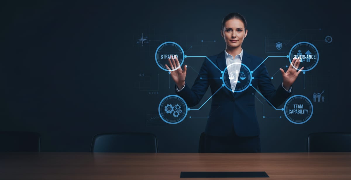 Fractional Chief AI Officer connecting strategy, governance, and team capability pillars for UK organisations