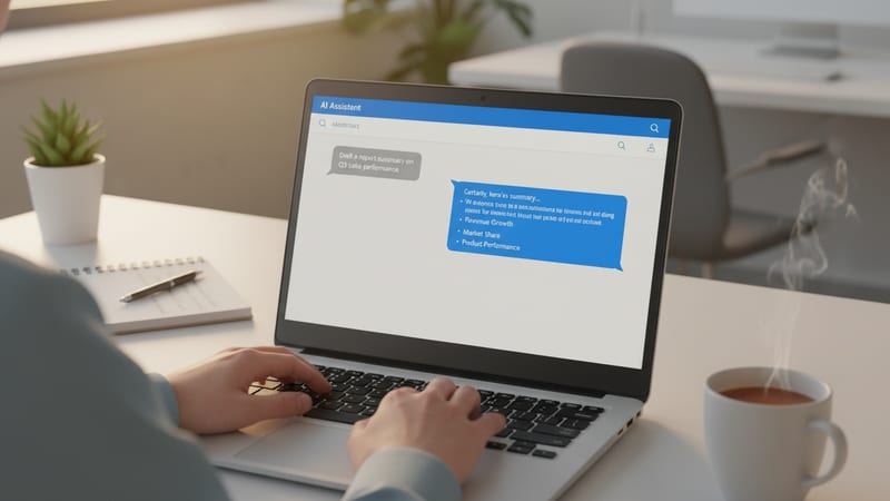 Person using ChatGPT on a laptop for a real business task in a UK office